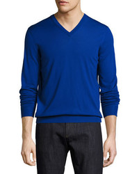 Salvatore Ferragamo Virgin Wool V Neck Sweater Royal Blue