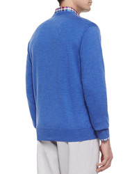 Peter Millar Wool V Neck Sweater Blue