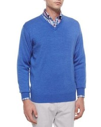 Peter Millar Wool V Neck Sweater Blue