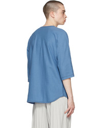 Homme Plissé Issey Miyake Blue Cotton Linen T Shirt