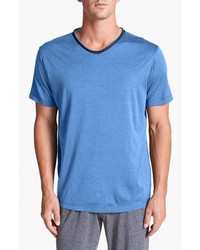 Daniel Buchler Silk Cotton V Neck T Shirt Blue Large