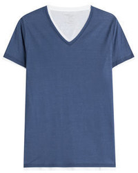 Majestic Layered Cotton T Shirt With V Neckline
