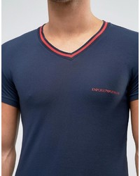 Emporio Armani Muscle Fit T Shirt In V Neck With Contrast Cuffs