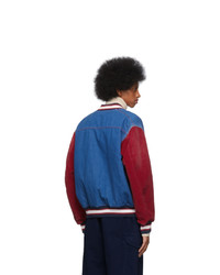 Gucci Blue And Red Denim Bomber Jacket