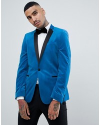 ASOS DESIGN Skinny Blazer In Bright Blue Velvet