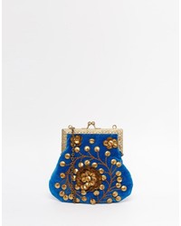 Moyna Velvet Clutch Bag With Gold Metal Beadwork