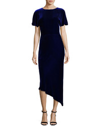 St. John Collection Short Sleeve Velvet Asymmetric Cocktail Dress