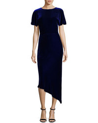 St. John Collection Short Sleeve Velvet Asymmetric Cocktail Dress