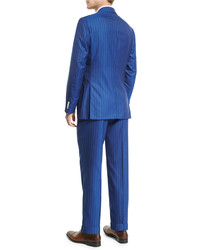 Isaia Super 160s Striped Wool Suit Blue