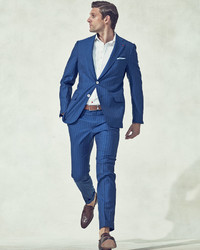 Isaia Super 160s Striped Wool Suit Blue