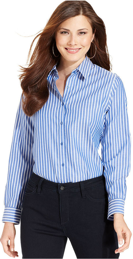 Jones New York Signature Shirt Long Sleeve Stripe, $69 | Macy's 