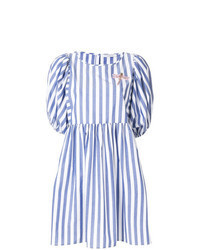 Blue Vertical Striped Casual Dress
