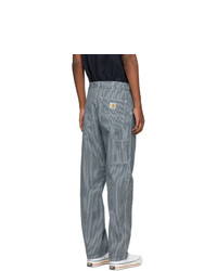 CARHARTT WORK IN PROGRESS Blue And White Striped Single Knee Trousers