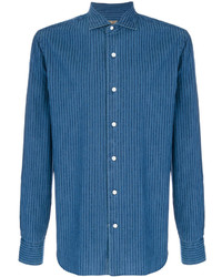 Blue Vertical Striped Cotton Shirt Jacket