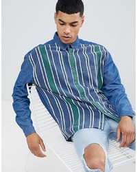 ASOS DESIGN Oversized Denim Shirt With Stripe Front
