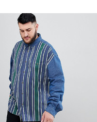 ASOS DESIGN Plus Oversized Denim Shirt With Stripe Front