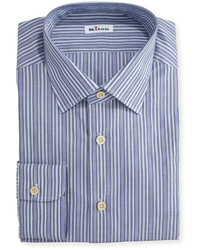 Kiton Alternating Stripe Dress Shirt Navylight Blue