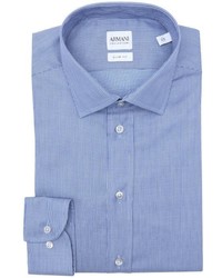 Armani Blue And White Pin Stripe Print Cotton Point Collar Dress Shirt
