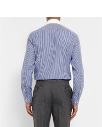 Hackett Blue Slim Fit Striped Contrast Collar Cotton Shirt