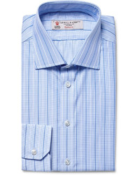 Turnbull & Asser Blue Slim Fit Striped Puppytooth Cotton Shirt