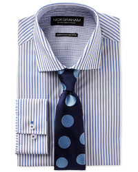 Nick Graham Blue Stripe Dress Shirt And Navy Large Dot Tie Set