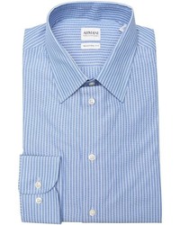 Armani Blue Stripe Pattern Cotton Point Collar Dress Shirt