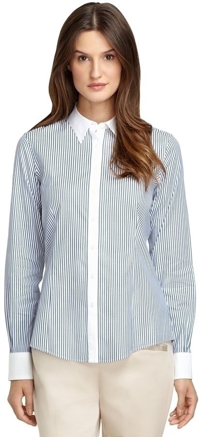 Brooks Brothers Non Iron Tailored Fit Thin Stripe Dress Shirt 