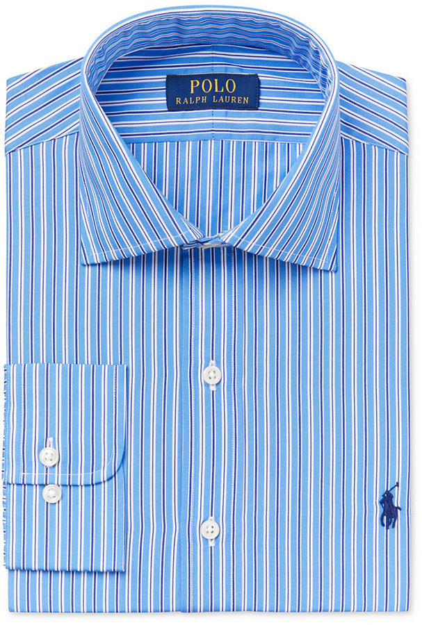 Polo Ralph Lauren Classic Fit Regent Blue Striped Dress Shirt, $98 | Macy's  | Lookastic