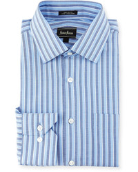 Neiman Marcus Classic Fit Striped Dress Shirt Blue
