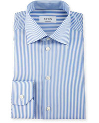 Eton Contemporary Fit Banker Striped Dress Shirt Blue
