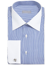 Stefano Ricci Contrast Stripe French Cuff Dress Shirt Bluewhite