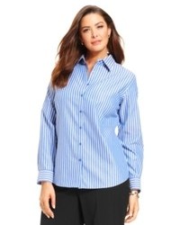 Jones New York Signature Plus Size Shirt Easy Care Long Sleeve Striped