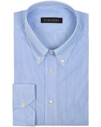 Forzieri Light Blue Striped Non Iron Cotton Dress Shirt