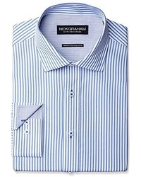 Nick Graham Stripe Poplin Dress Shirt Blue Medium R 155 Neck 3233 Sleeve