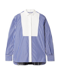 Sacai Piqu And Med Striped Cotton Poplin Shirt