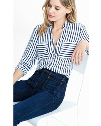 Express Slim Fit Navy And White Striped Portofino Shirt