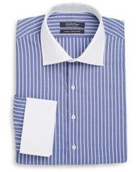 Saks Fifth Avenue Slim Fit Stripe Linen Cotton Dress Shirt