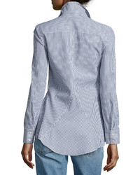 Derek Lam 10 Crosby Striped Long Sleeve Peplum Shirt Blue Pattern