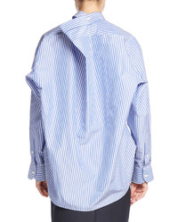 Balenciaga Striped Taffeta Pinch Back Shirt Bluewhite