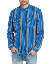 Blue Vertical Striped Flannel Long Sleeve Shirt