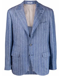 Blue Vertical Striped Linen Blazer