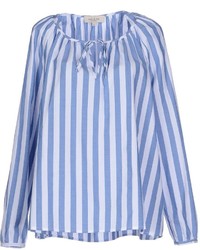 Blue Vertical Striped Long Sleeve Blouse