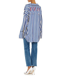 Off-White Co Virgil Abloh Embroidered Satin Pajama Style Blouse