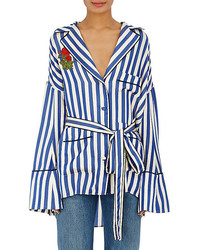 Off-White Co Virgil Abloh Embroidered Satin Pajama Style Blouse