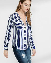 Express Striped Long Sleeve Zip Front Blouse