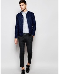 Asos Brand Skinny Shirt In Blue Micro Stripe With Long Sleeves