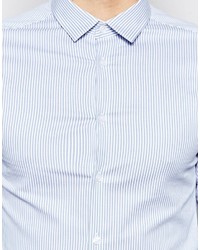 Asos Brand Skinny Shirt In Blue Micro Stripe With Long Sleeves