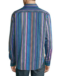 Robert Graham Natural High Striped Long Sleeve Shirt Navy