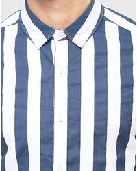 Asos Regular Fit Breton Stripe Shirt In Navy