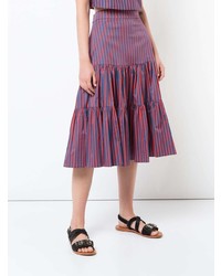 La Doublej Striped Tiered Midi Skirt